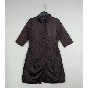 Eileen Fisher Coat Womens XS Steel Satin Metallic Jacket Crinkled Trench Luxury